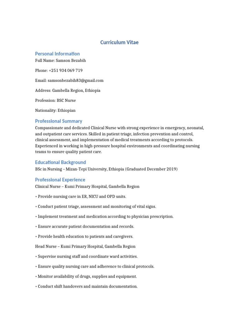 Samson Bezabih CV-1 | PDF