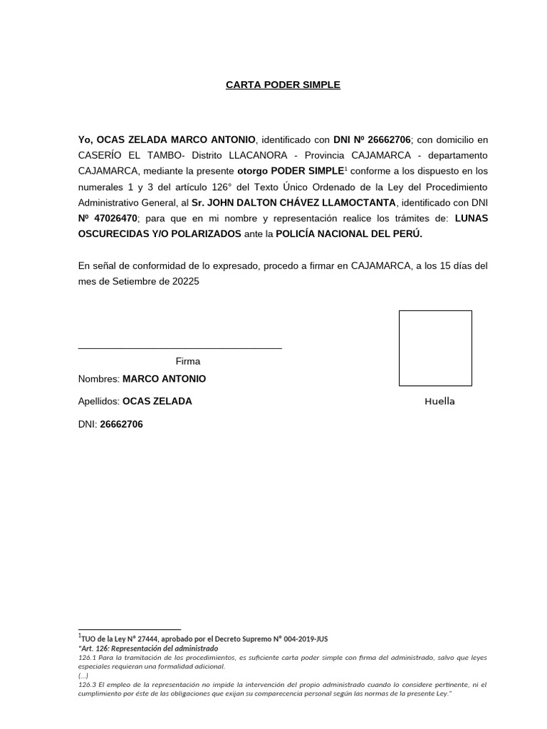 Formato de Carta Poder Simple | PDF