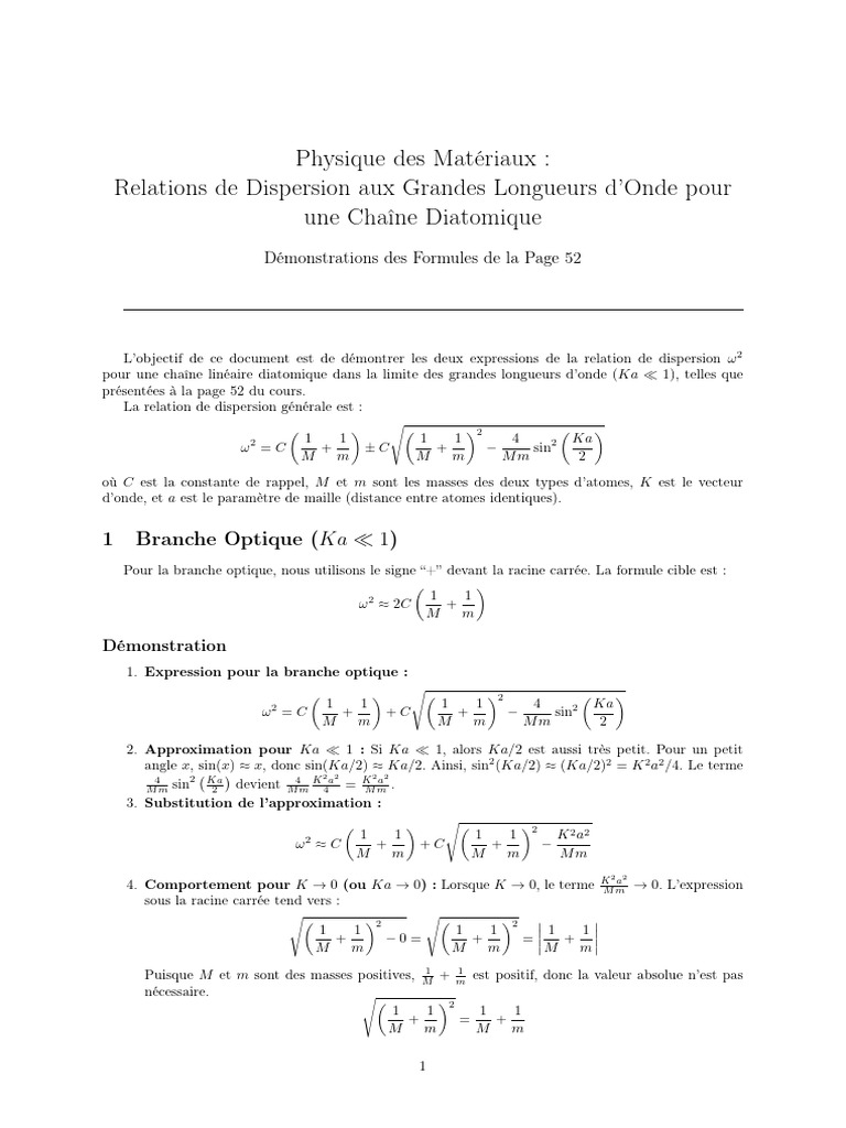 Démonstrations Des Formules de La Page 52 | PDF | Dispersion (mécanique ...