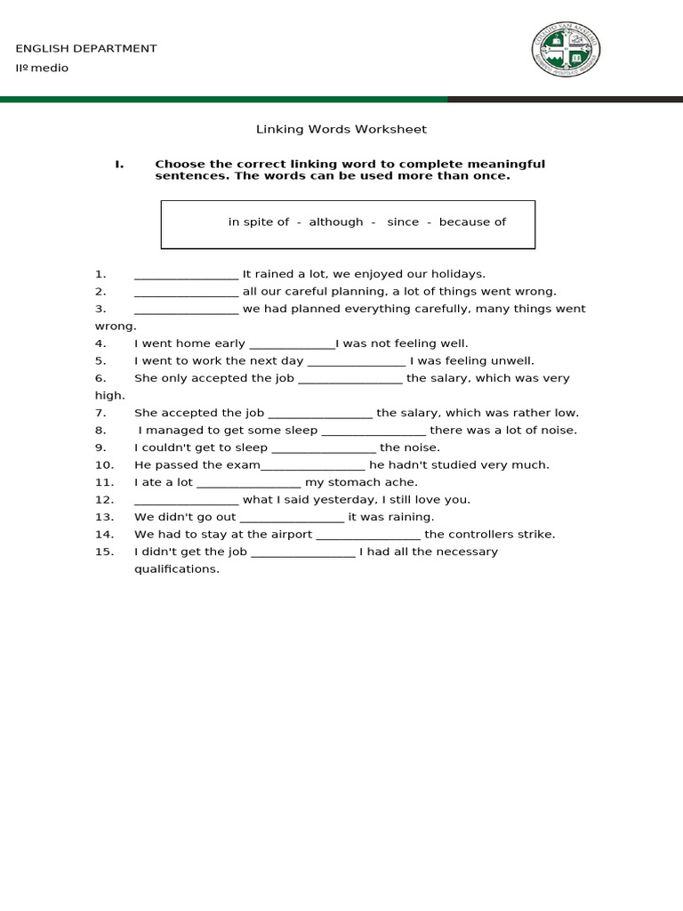 Linking Words Worksheet | PDF | Chess Openings | Chess