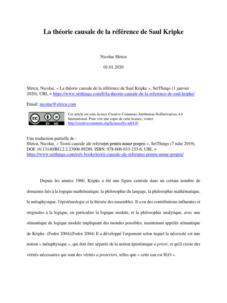 La Theorie Causale de La Reference de Sa | PDF | Logique | Épistémologie