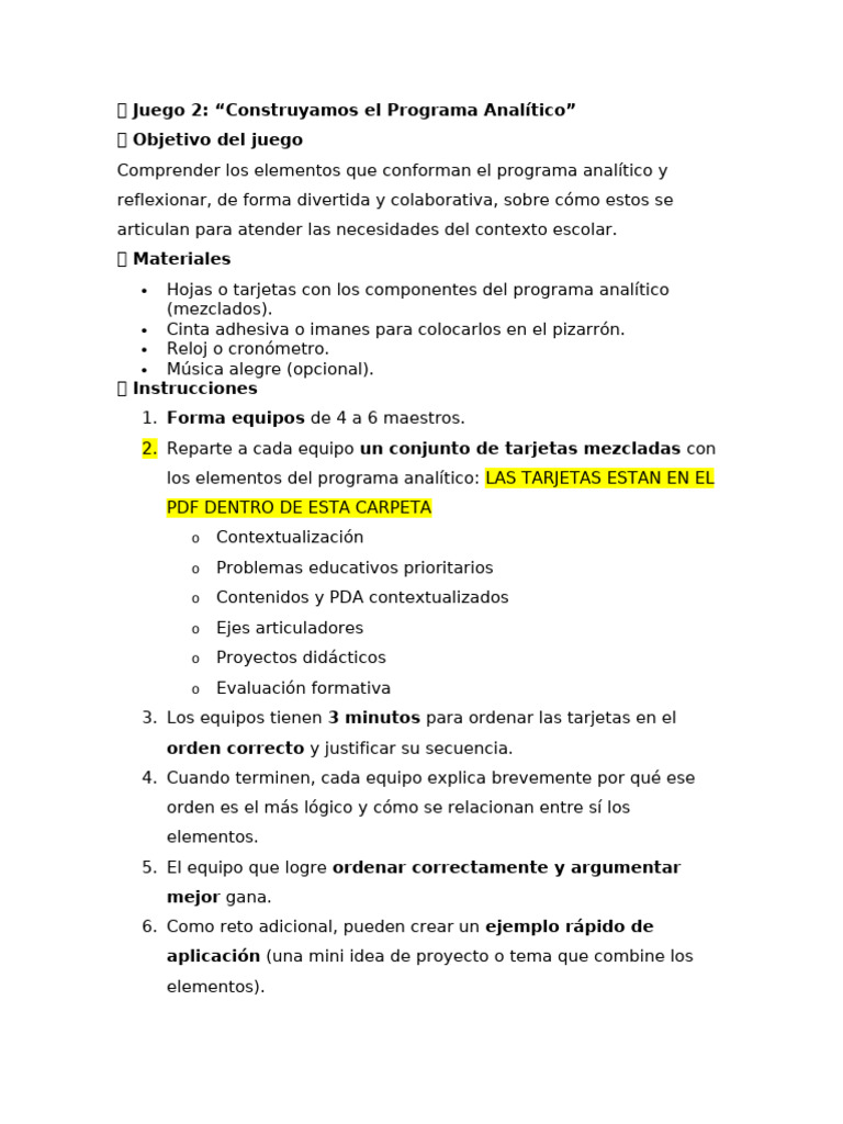 Juego Programa Analitico | PDF
