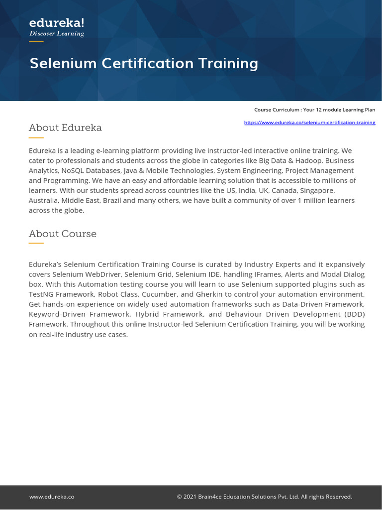 Edureka Selenium Certification Training | PDF | Selenium (Software ...