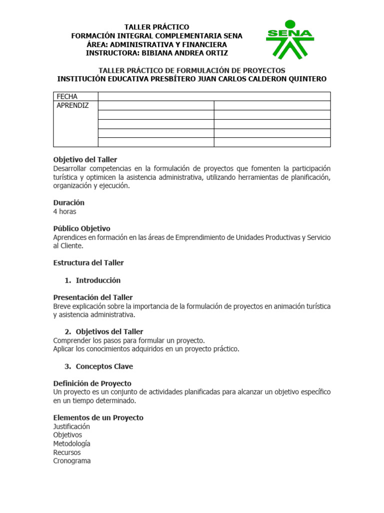 Taller Práctico de Formulación de Proyectos | PDF | Gestión de recursos ...