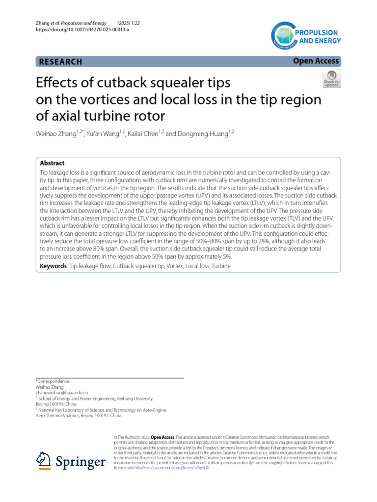 Effects of Cutback Squealer Tips On The Vortices A | PDF | Turbine ...