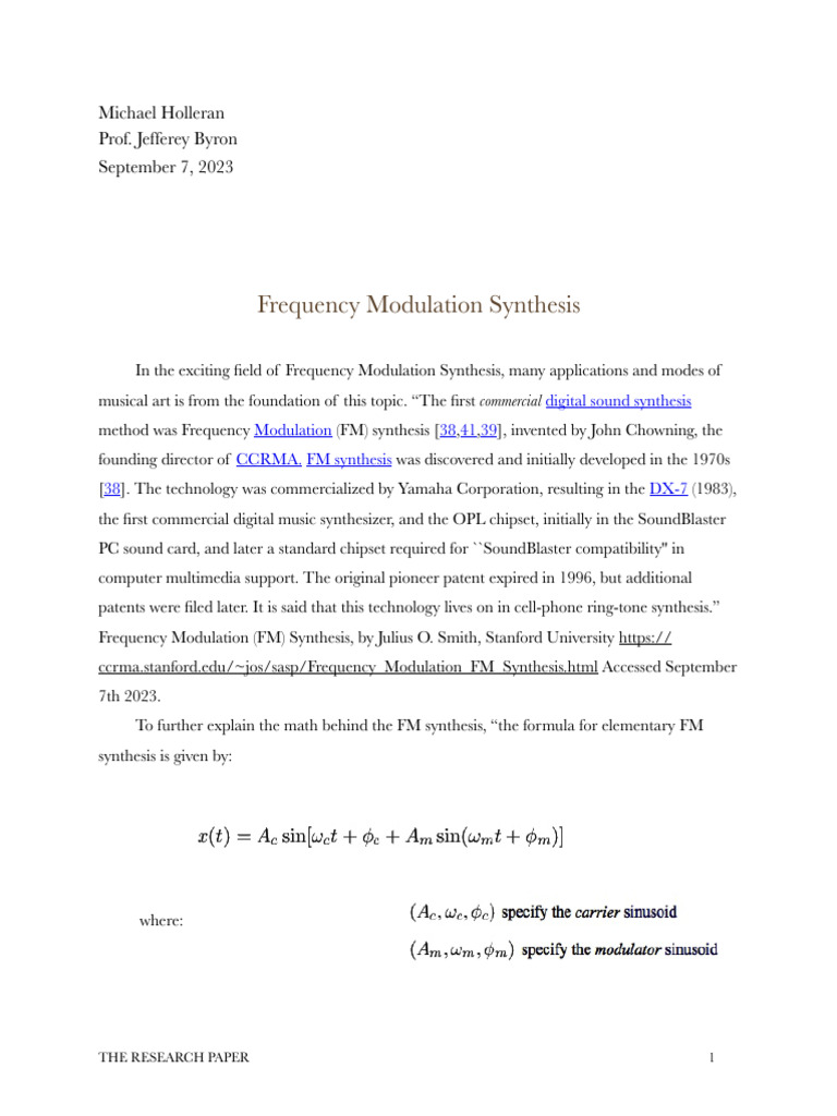 Frequency Modulation and Synthesis | PDF | Synthesizer | Sound