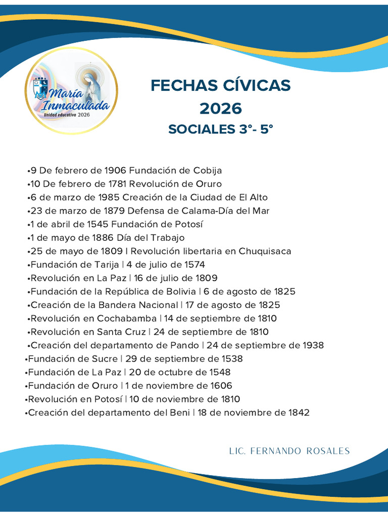 Fechas Civicas 2026 | PDF