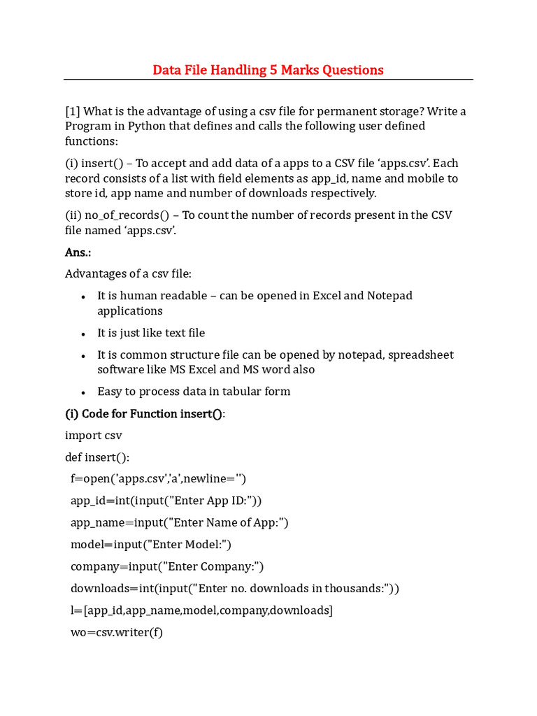 File Handling 5 Marks | PDF | Comma Separated Values | Microsoft Excel