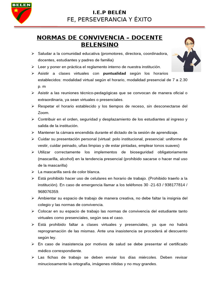 Normas de Convivencia Docente 2022 | PDF
