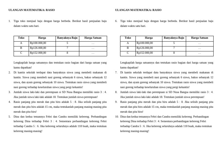 Ulangan Matematika Rasio | PDF