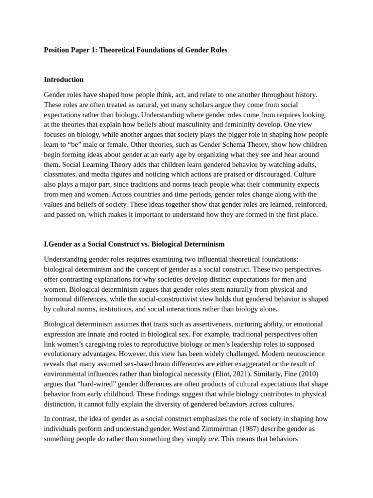 POSITION PAPER 1 | PDF | Gender | Gender Studies