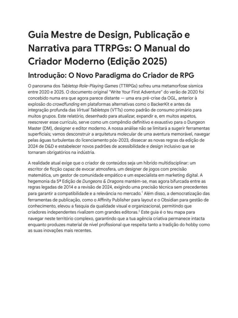 Atualização de Curso de Criação RPG | PDF