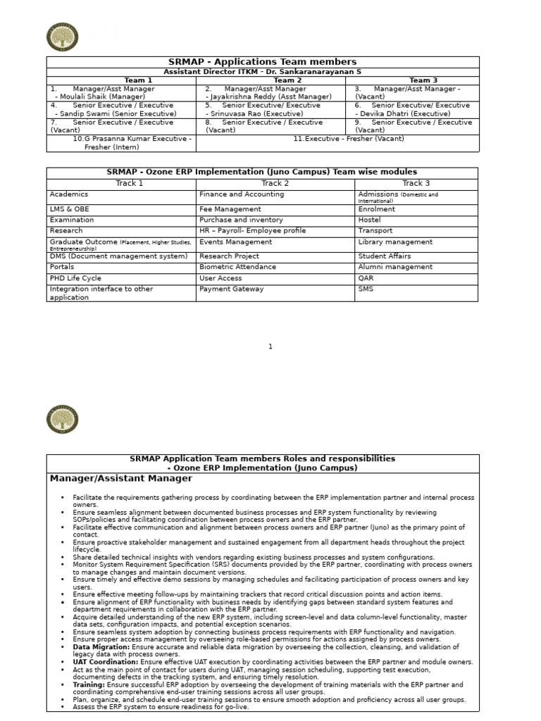ERP Team Responsibilities and Tasks | PDF | Enterprise Resource ...