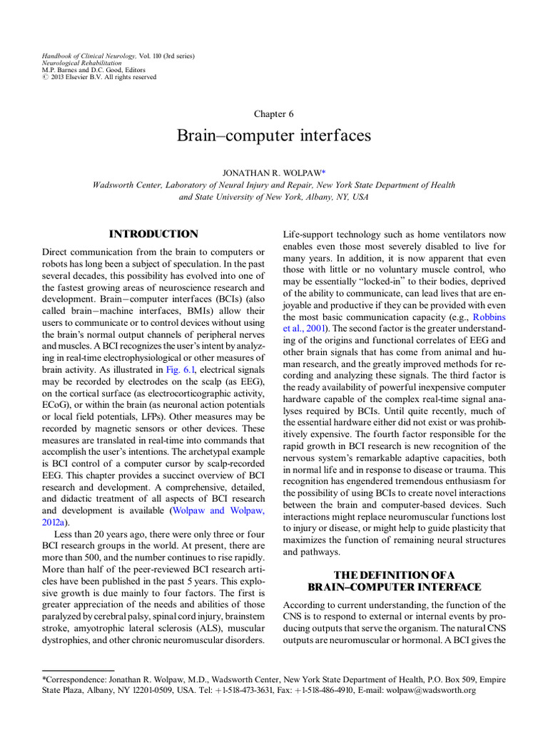 Brain-Computer Interfaces. | PDF | Electroencephalography | Neuroscience
