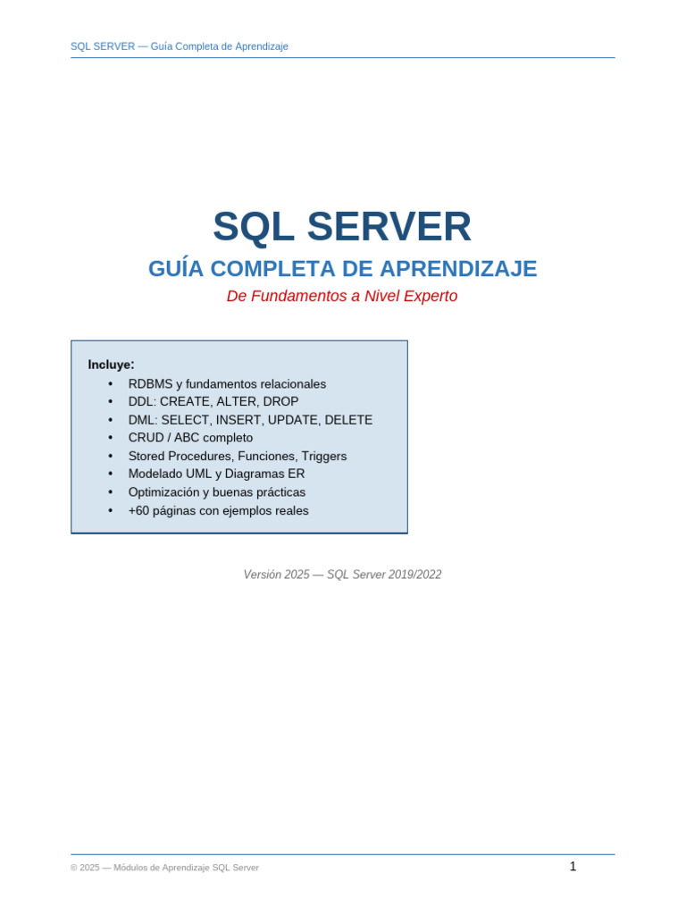 SQLServer GuiaCompleta | PDF | Servidor SQL de Microsoft | Bases de datos