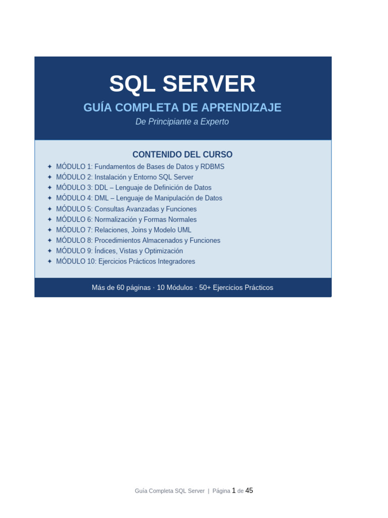 Guia Completa SQL Server | PDF | Bases de datos | Tecnologías de la ...