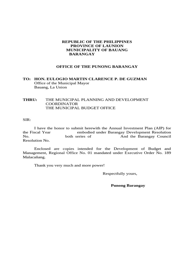 BDC & SB Resolution-Annual (Aip Transmittal) | PDF | Government