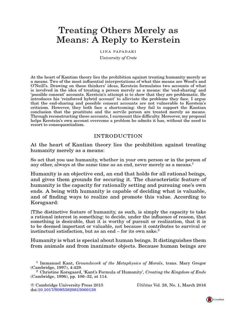 Treating Others Merely As Means | PDF | Immanuel Kant | Loans