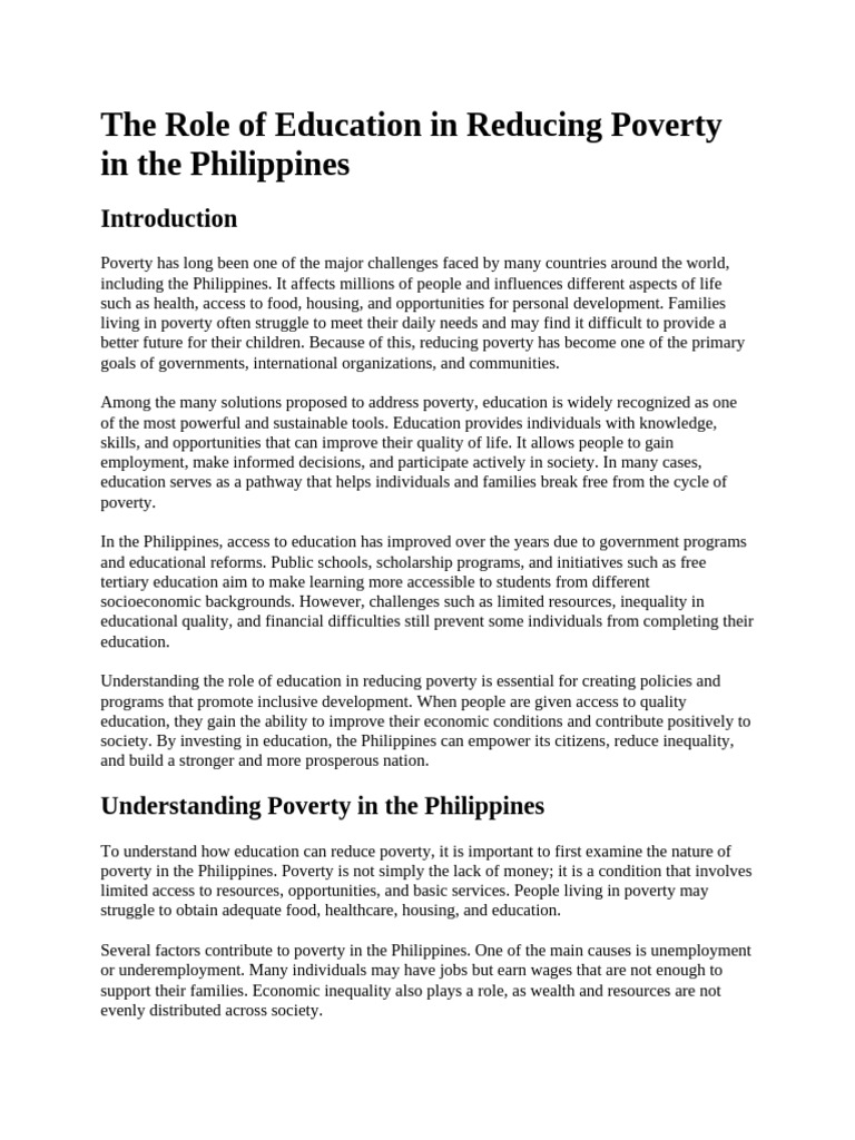 The Role of Education in Reducing Poverty in The Philippines | PDF ...