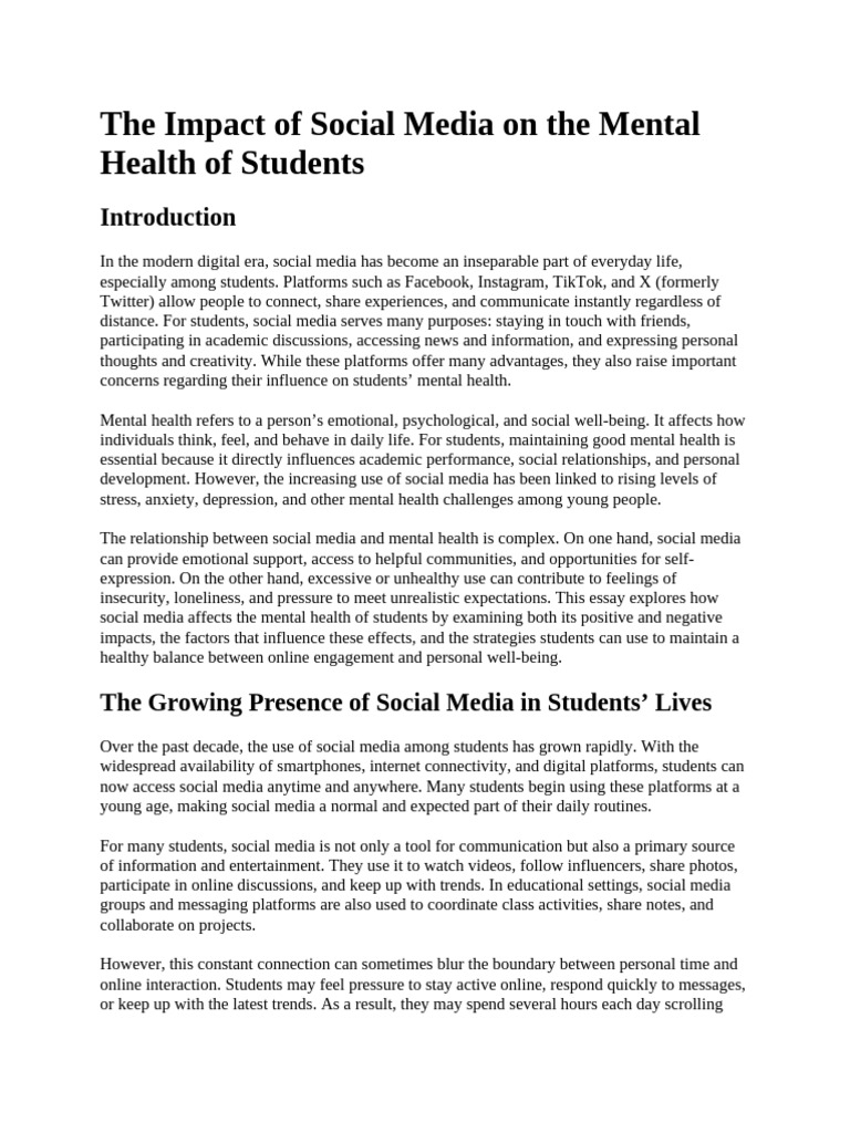 The Impact of Social Media On The Mental Health of Students | PDF ...