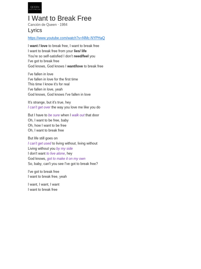 I Want To Break Free | PDF