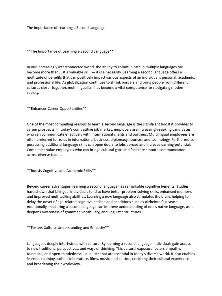 The Importance of Learning A Second Language | PDF | Multilingualism ...