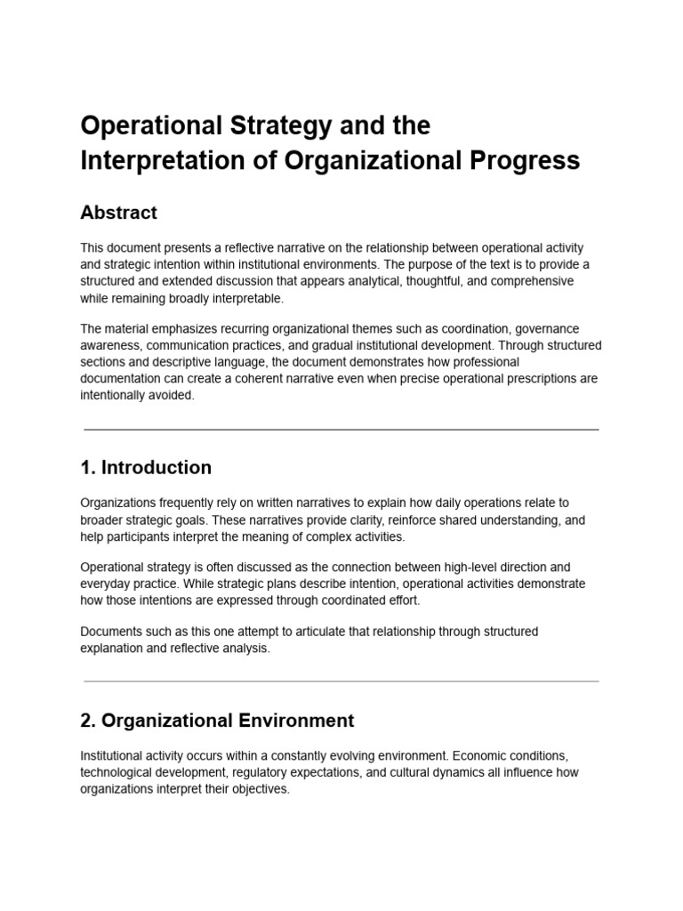 Operational Strategy and The Interpretation of Organizational Progress ...