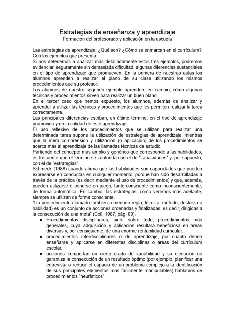 Estrategias de Enseñanza y Aprendizaje | PDF | Aprendizaje | Plan de ...