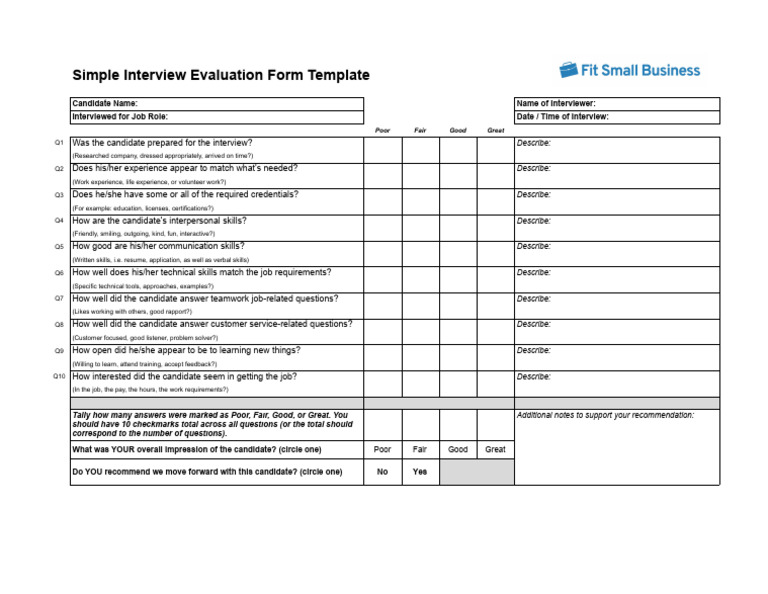 Simple Interview Evaluation Form Template | PDF | Human Communication ...