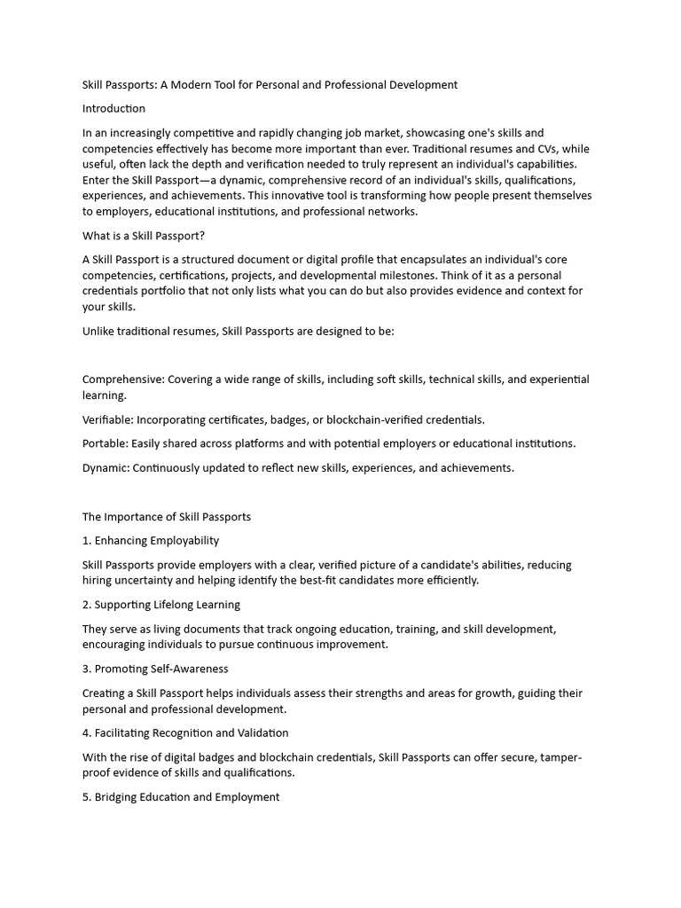 Skill Passports A Modern Tool For Personal and Professional Development ...