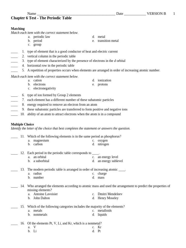 TEST PeriodicTable B | PDF | Ion | Periodic Table