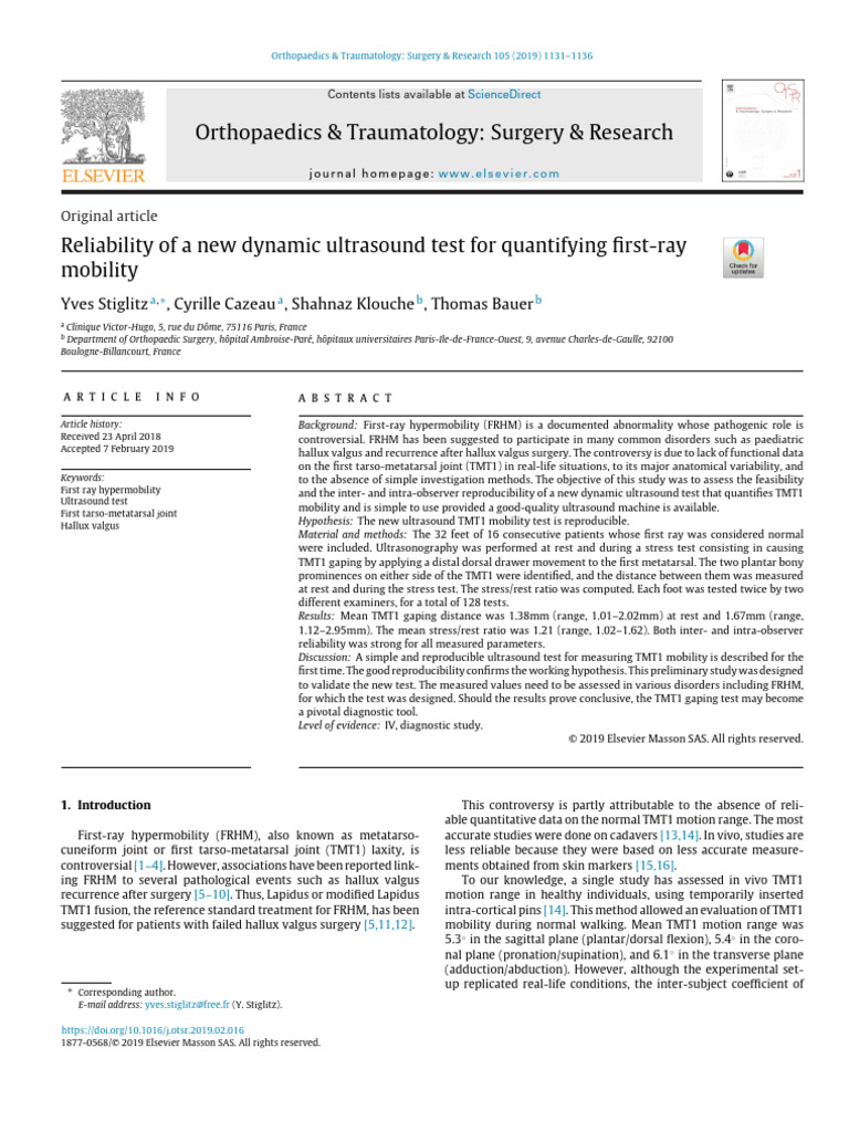 Reliability of A New Dynamic Ultrasound Test 2019 Orthopaedics ...