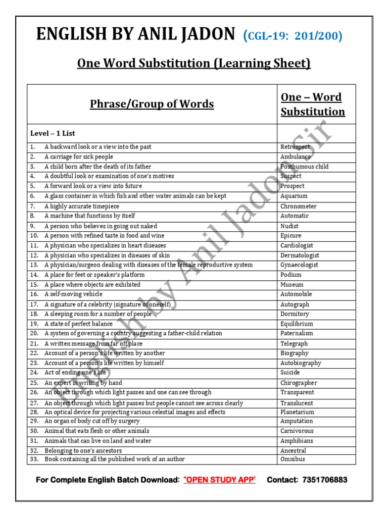260+ One Words Printable Sheet (One Linear) | PDF