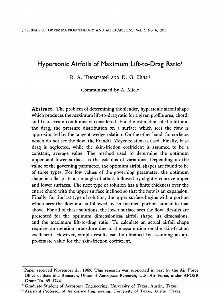 Hypersonic Airfoils For Maximum Lift To Drag | PDF | Lift (Force) | Airfoil