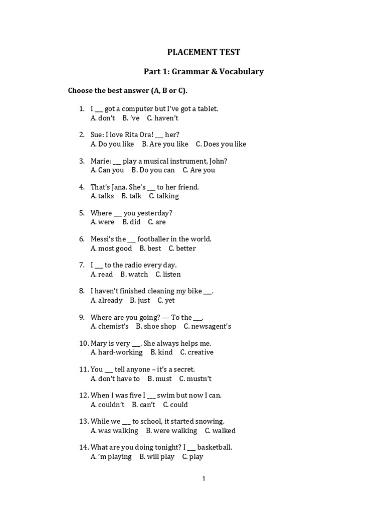PLACEMENT TEST b06f1026 b3dc 4a80 Befc 95371eddfe88 | PDF | Educational ...