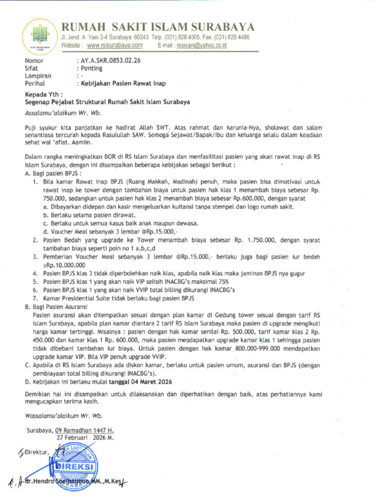 SE Kebijakan Pasien Rawat Inap | PDF