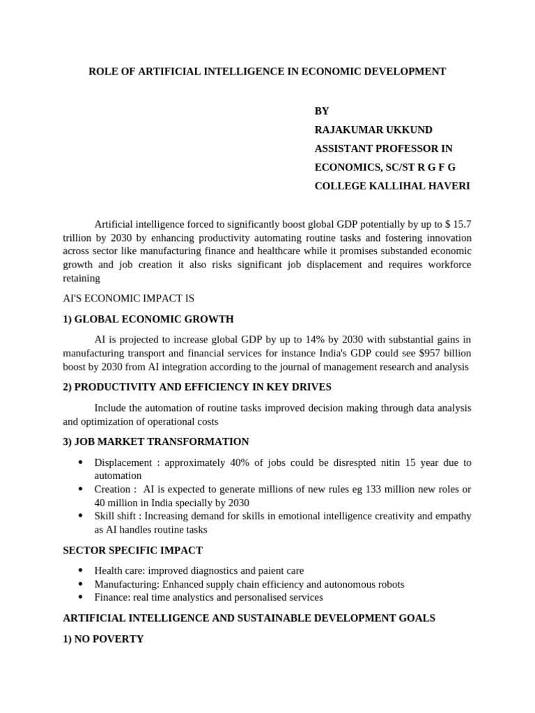 Role of Artificial Intelligence in Economic Development | PDF ...
