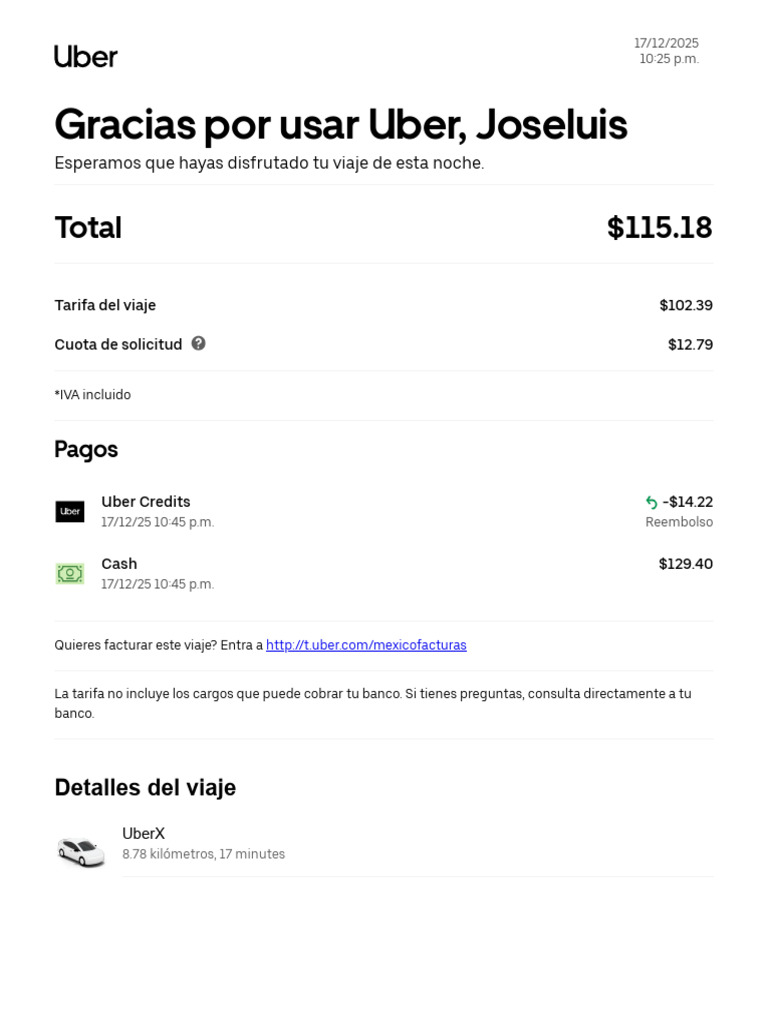 Recibo Uber | PDF