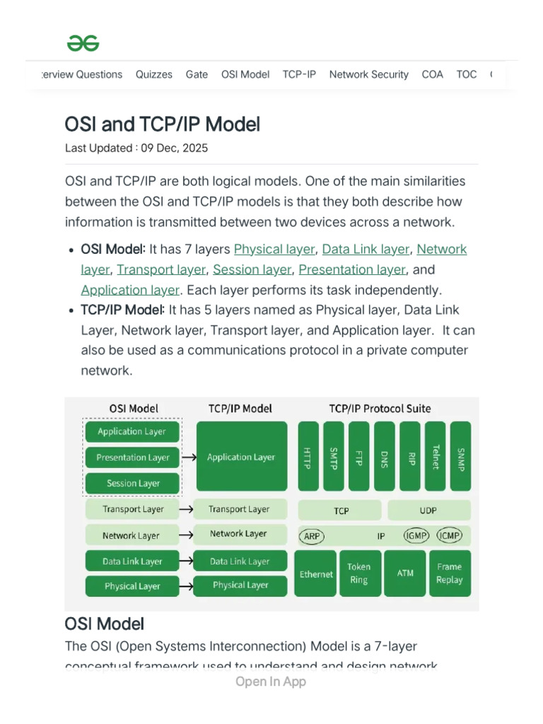 OSI and TCP - IP Model | PDF | Osi Model | Internet Protocol Suite