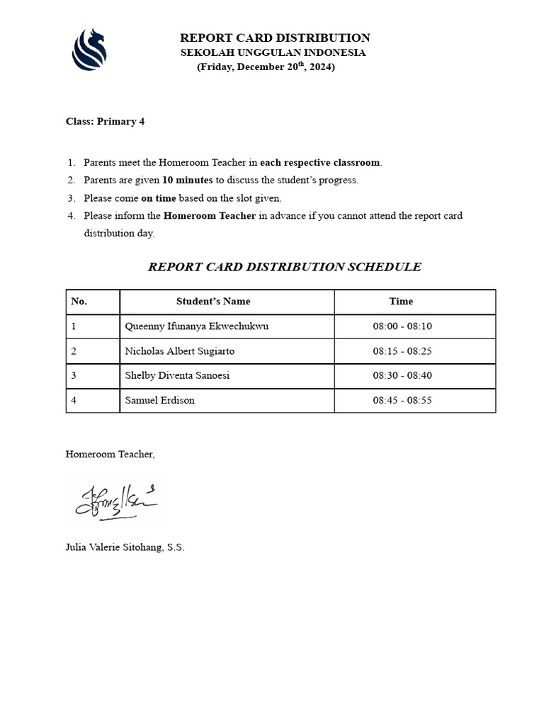 Term 2 2425 p4 Schedule Report Card Distribution | PDF
