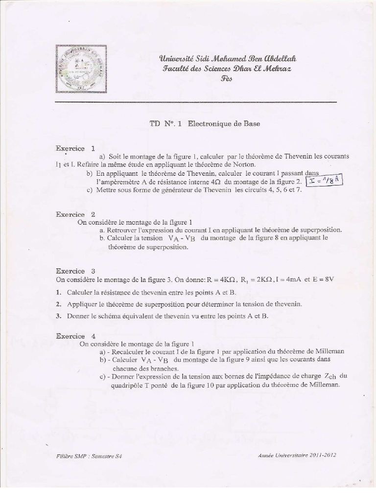 TD Electronique de Base FS Fès 2011-2012 | PDF