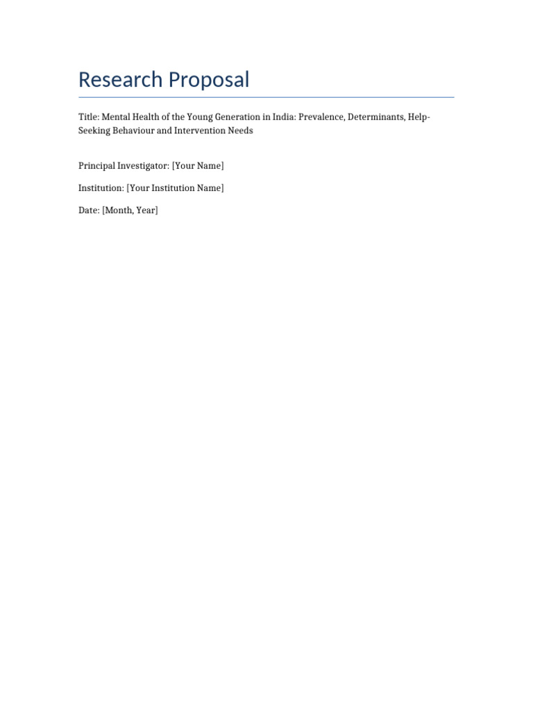 Mental Health Young Generation India Research Proposal | PDF | Mental ...