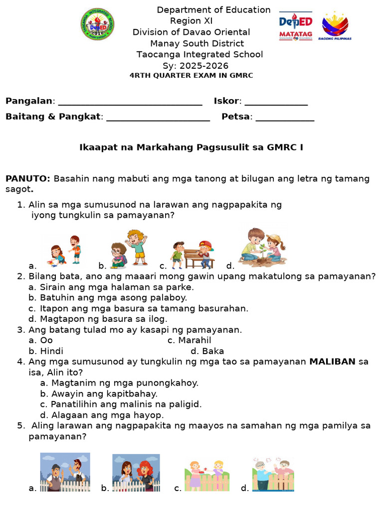 q4 Periodical Test in GMRC 1 | PDF