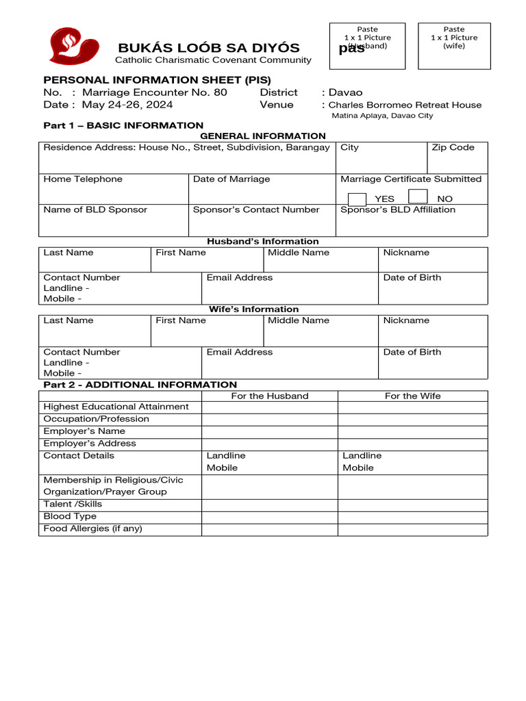 Personal Information Sheet (PIS) - ME78 | PDF