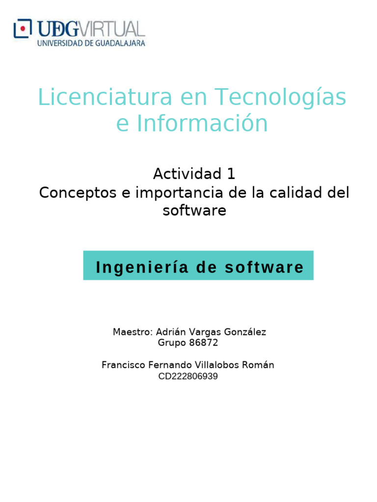 Actividad 1 Conceptos e Importancia de La Calidad Del Software | PDF ...