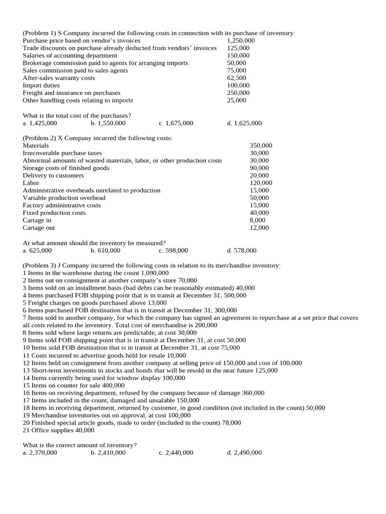 Audit of Inventory Exercises | PDF | Cost Of Goods Sold | Inventory
