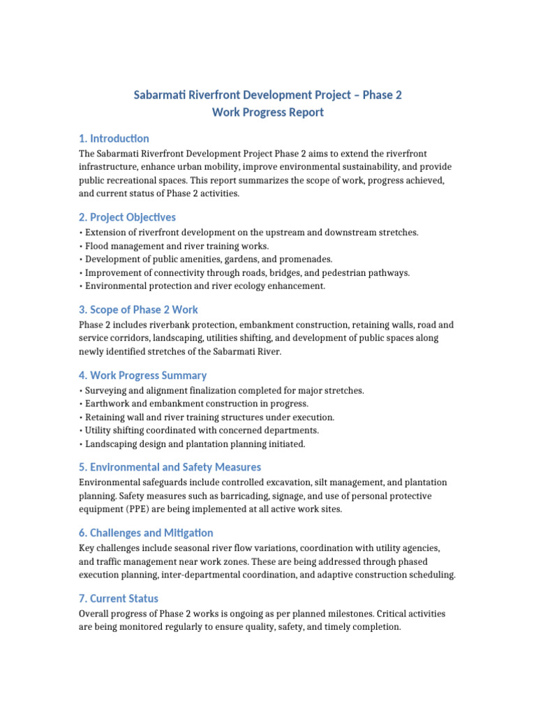Sabarmati Riverfront Phase 2 Work Report | PDF
