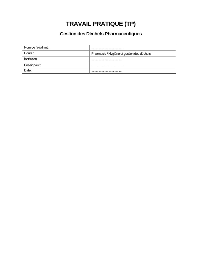 TP Gestion Des Déchets Pharmacieutique | PDF | Déchets | Gestion des ...