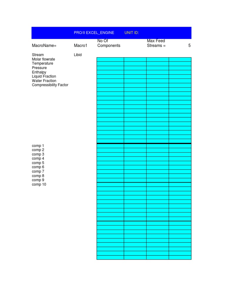 PRO/II Excel Engine Component Data | PDF