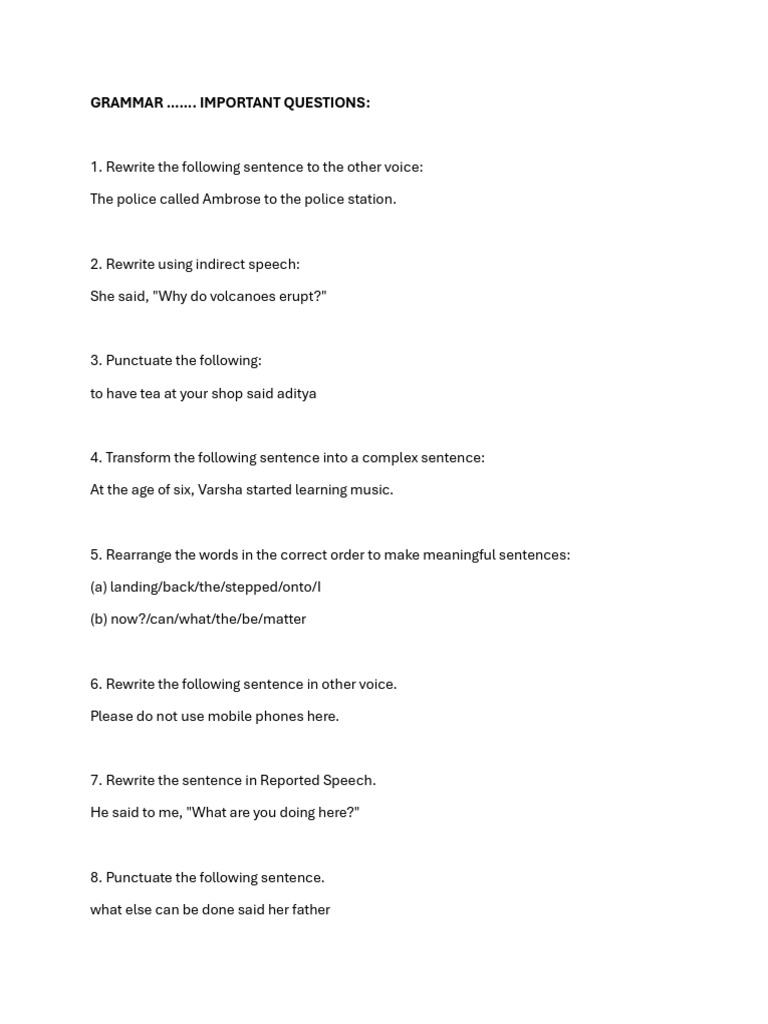 Grammar..... Important Questions | PDF